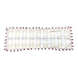 Handwoven Table Runner Linen Plaid Centerpiece Fringe Edges 11x35" Vintage White